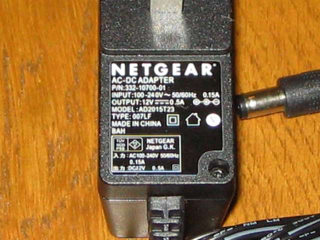 NETGEAR GS108-400JPS（GS108v4） ACアダプター仕様記載ラベル